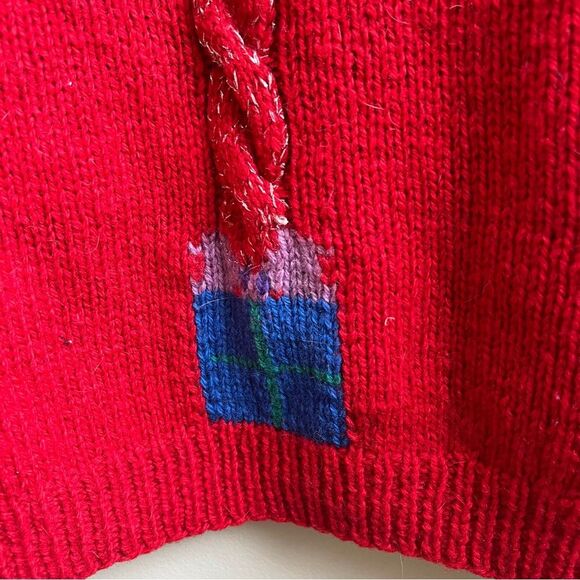 80s Vintage Red Wool Christmas Tree Hand Knit Sweater by The Eagle's Eye Size L - Picture 7 of 7
